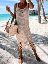 Macrame Fringe Sheer Beach Cover-Up Dress Khaki Swimwear Cover-Ups