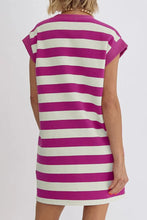 Magenta and White Striped Sleeveless T-Shirt Dress