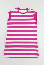 Magenta and White Striped Sleeveless T-Shirt Dress Casual Dresses
