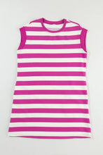 Magenta and White Striped Sleeveless T-Shirt Dress Casual Dresses