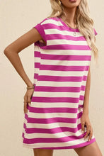 Magenta and White Striped Sleeveless T-Shirt Dress Casual Dresses