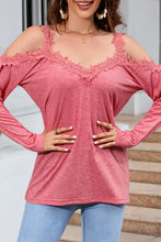 Magenta Cold Shoulder Lace Trim Top Pink Purple