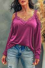 Magenta Cold Shoulder Lace Trim Top Red-Violet