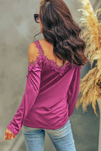 Magenta Cold Shoulder Lace Trim Top