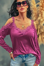 T-shirt femme magenta à épaules dénudées avec bordure en dentelle