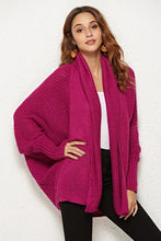 Magenta Knit Acrylic Poncho Cardigan for Women Deep Purple One Size
