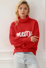 Magenta Merry Letter Embroidered High Neck Sweater for Women