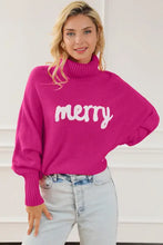 Magenta merry letter embroidered high neck sweater for women