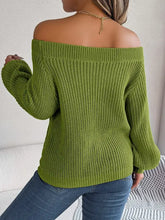 Olive green off-the-shoulder long sleeve knit sweater