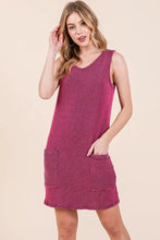 Striped Rib Knit Tank Dress with Pockets BLACK-FUCHSIA