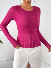 Magenta Ribbed Long Sleeve Knit Top for Women Deep Rose