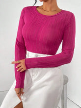 Magenta Ribbed Long Sleeve Knit Top for Women