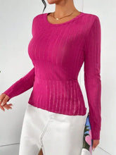 Magenta Ribbed Long Sleeve Knit Top for Women Woman T Shirts