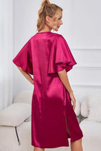 Magenta Satin Nightgown with Flutter Sleeve Length Sleep Dresses