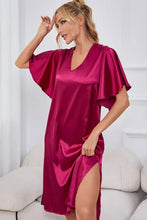 Magenta Satin Nightgown with Flutter Sleeve Length Sleep Dresses
