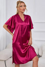 Magenta Satin Nightgown with Flutter Sleeve Length Sleep Dresses