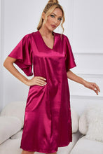 Magenta Satin Nightgown with Flutter Sleeve Length