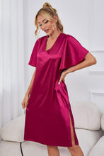 Magenta Satin Nightgown with Flutter Sleeve Length Vivid Cerise