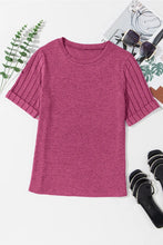 Magenta Short Sleeve Textured T Shirt for Women