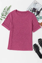 Magenta Short Sleeve Textured T Shirt for Women Woman T Shirts