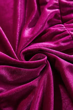 Luxurious magenta velvet maxi dress with pockets and soft sheen