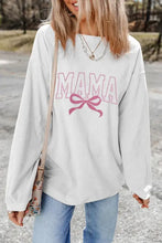 White Mama Graphic Tee with Round Neck, Shoulder Seam and Pink Bow