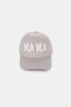 Light gray MAMA chenille patch baseball cap with white letters