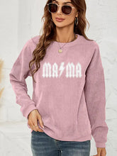 Women’s pink long-sleeved corduroy mama graphic dropped shoulder sweatshirt