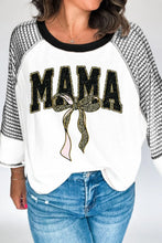 Mama Graphic Raglan Shirt with Striped Sleeves and Contrast Stitching White