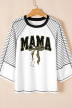 Mama Graphic Raglan Shirt with Striped Sleeves and Contrast Stitching