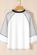 Mama Graphic Raglan Shirt with Striped Sleeves and Contrast Stitching