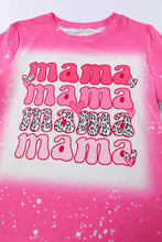 Pink and white tie-dye mama round neck short sleeve t-shirt with leopard accents