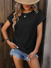 Mandy Cable-Knit Round Neck Short Sleeve T-Shirt Black Woman T Shirts
