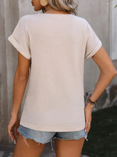 T-shirt Femme Mandy en Maille Câble à Col Rond et Manches Courtes
