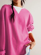 Mandy Contrast Trim Round Neck Long Sleeve Sweatshirt Deep Rose Woman Sweatshirts