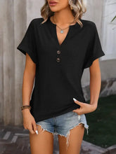 Mandy Eyelet Notched Short Sleeve T-Shirt Woman T Shirts