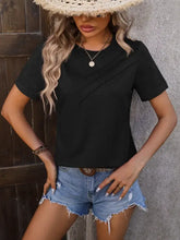 Mandy heathered round neck short sleeve black T-shirt with textured V-chest