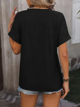 Mandy Notched Buttoned Short Sleeve T-Shirt Woman T Shirts