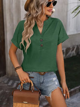 Mandy Notched Buttoned Short Sleeve T-Shirt Woman T Shirts