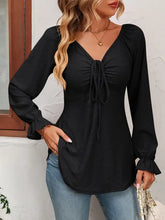 Mandy Tie Front V-Neck Puff Sleeve Blouse Black Woman Blouses