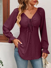 Mandy Tie Front V-Neck Puff Sleeve Blouse Burgundy Woman Blouses