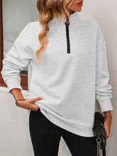 Light grey Mandy Zip-Up Dropped Shoulder Sweatshirt with black half-zip collar
