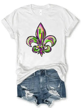 Mardi Gras graphic round neck short sleeve t-shirt with fleur-de-lis design