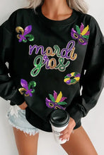 Mardi Gras sequin round neck sweatshirt with festive appliques
