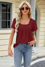 Women’s maroon eyelet square neck short sleeve pleated top