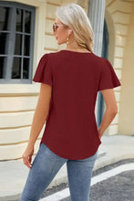 Maroon eyelet square neck short sleeve pleated top with butterfly sleeves