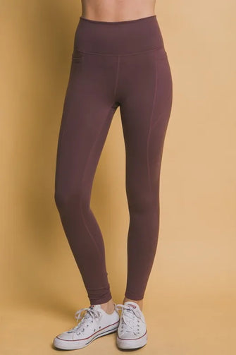 Maroon High Waist Leggings with Side Pockets for Women MULBERRY