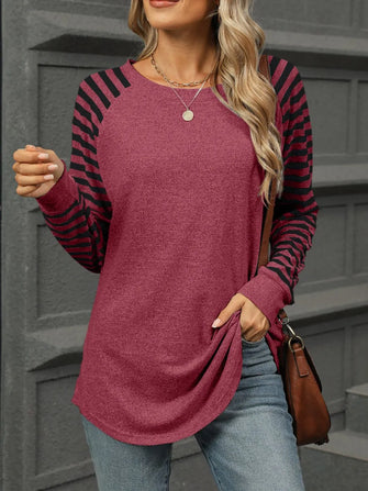 Maroon Long Sleeve Striped Shirt for Women Burgundy
