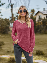 Womens Maroon Long Sleeve Top with Button Detail and Stretch Fabric