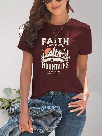 Maroon Mountain Graphic T-Shirt for Women Burgundy